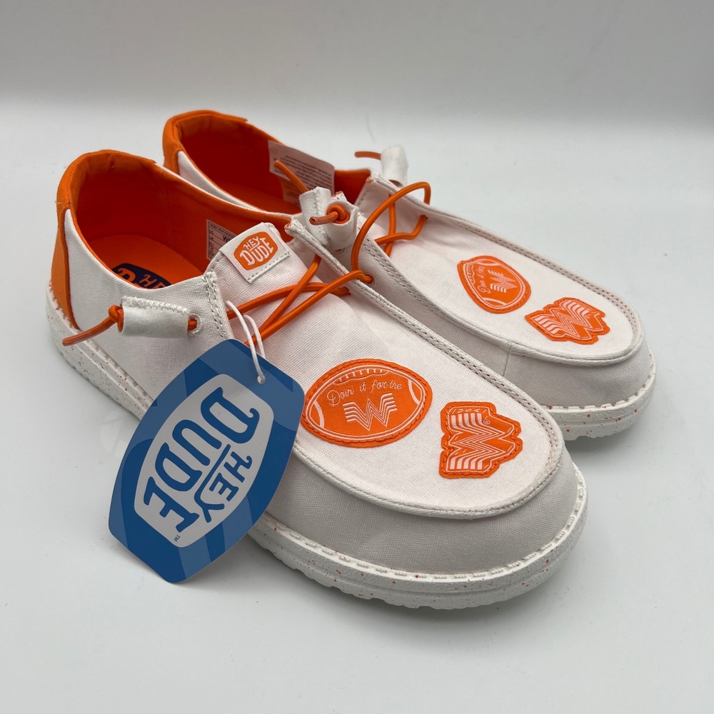 Hey Dude Wendy Whataburger Loafers Womens 7 White Orange Canvas Slip On Shoes